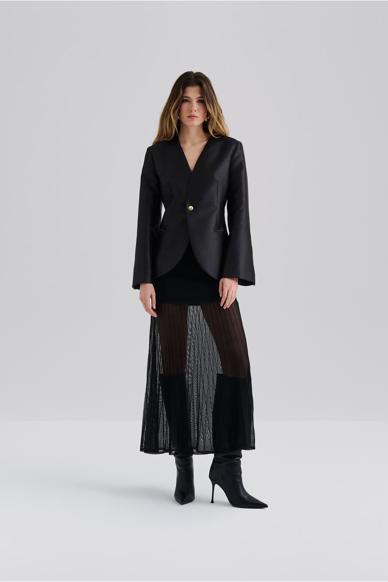 Nori Fitted Heavy Satin Blazer, Alternate, color, Black