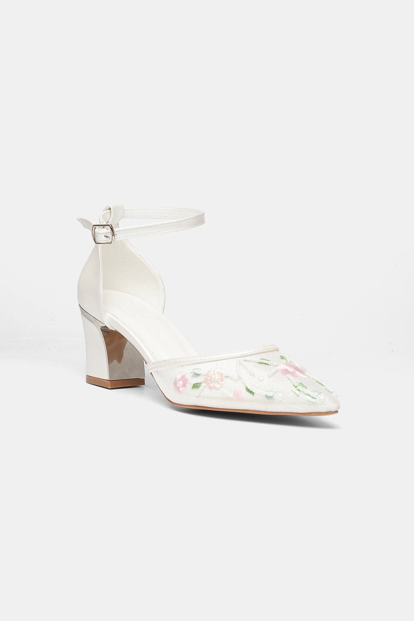 Lorelai Block Heel Embroidered Bridal Pump, Main, color, Ivory