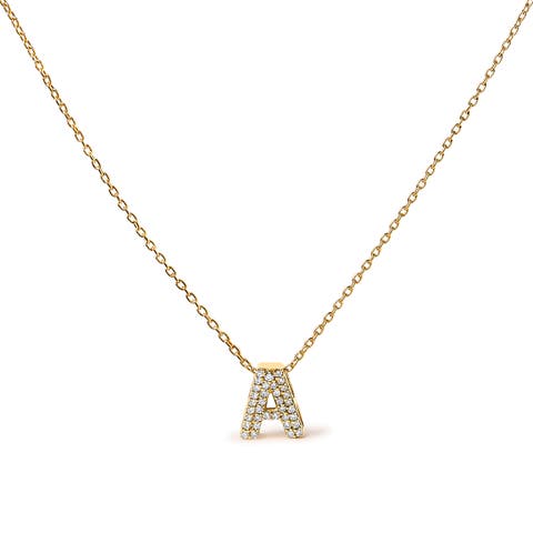 10K Gold Diamond Accent "A-Z" Initial Bubble Pendant Necklace