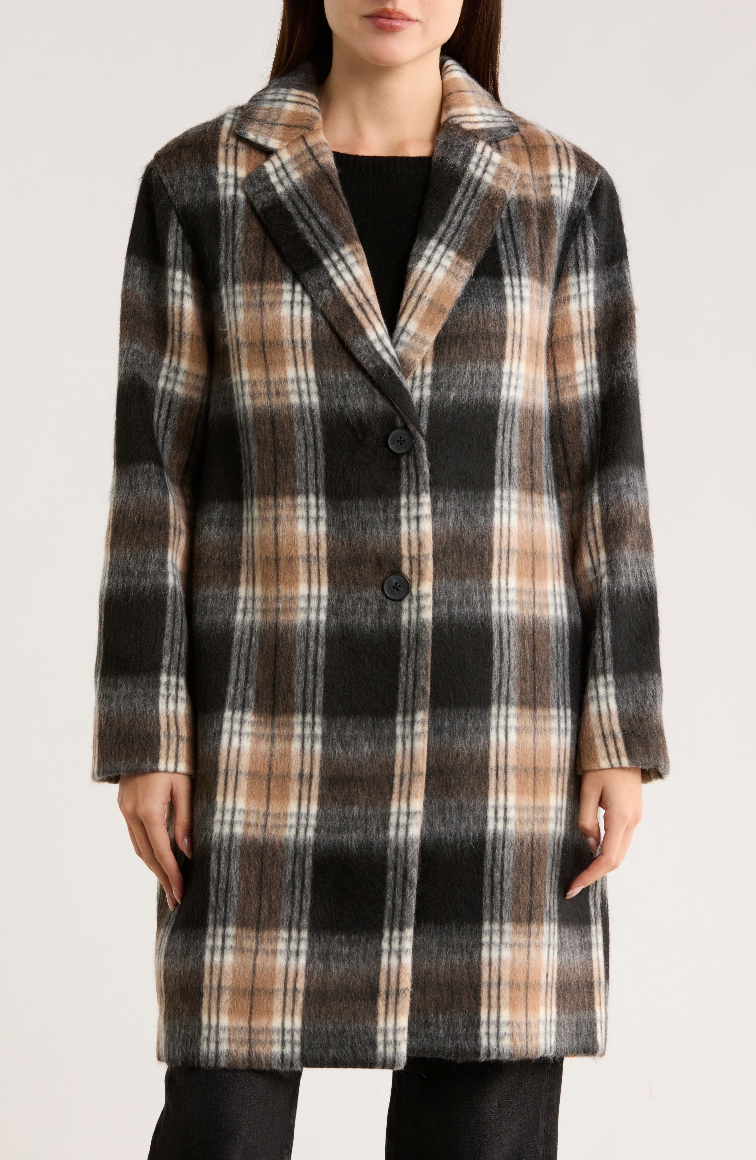 Lucky Brand Plaid Single Breasted Coat