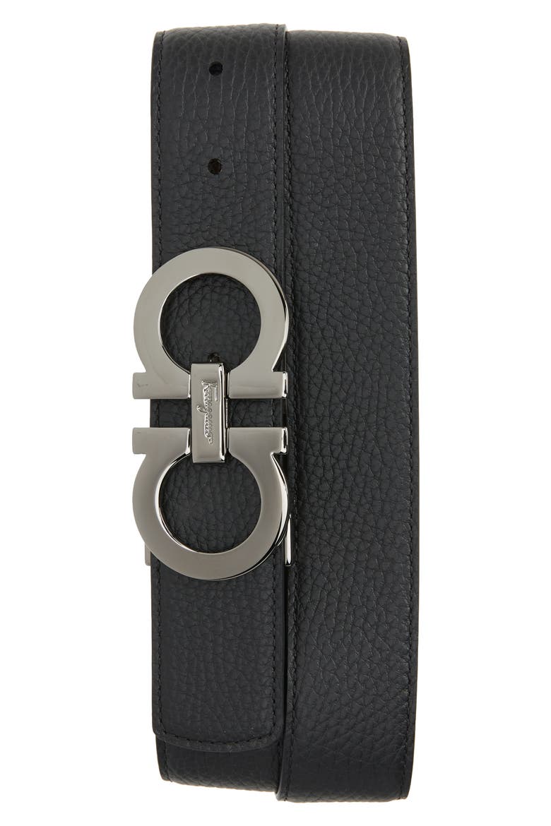 Double Gancio Reversible Leather Belt, Main, color, NERO/ HICKORY