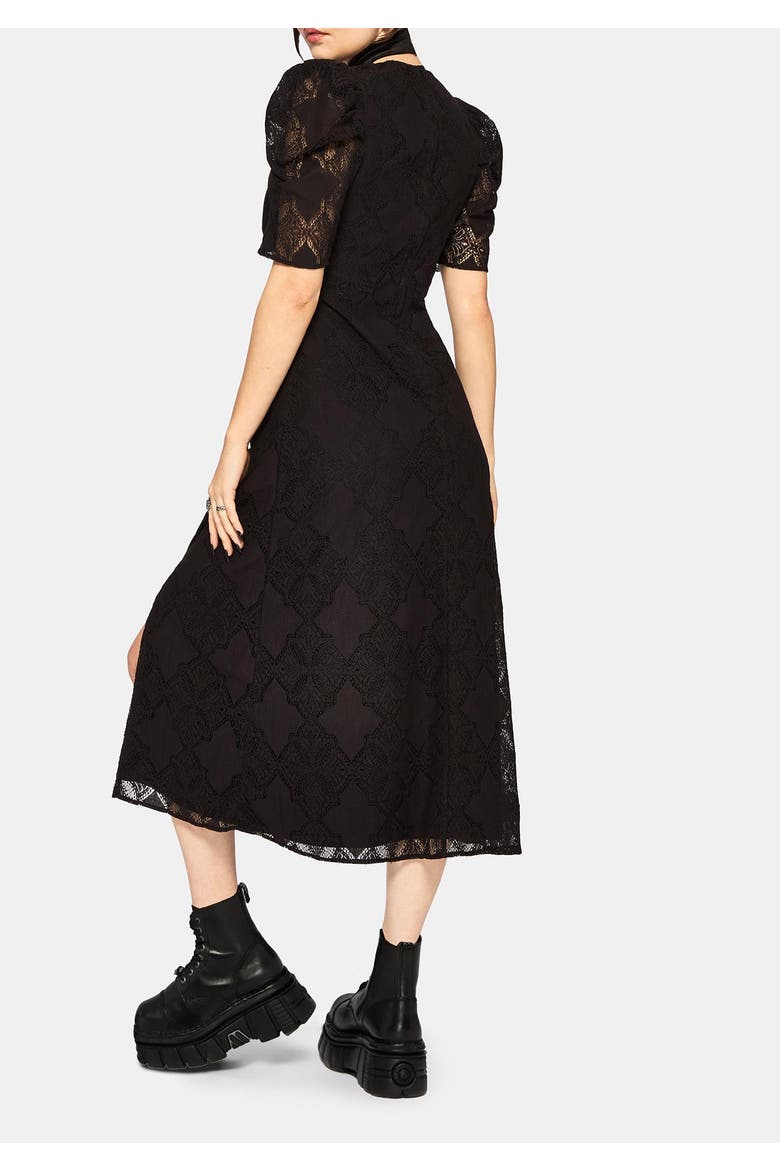 Zephyr Crossed Lace V-Neck Midi Dress, Alternate, color, Black