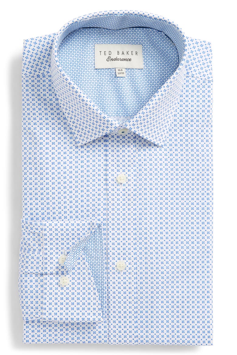 Trim Fit Geometric Dress Shirt, Main, color, BLUE