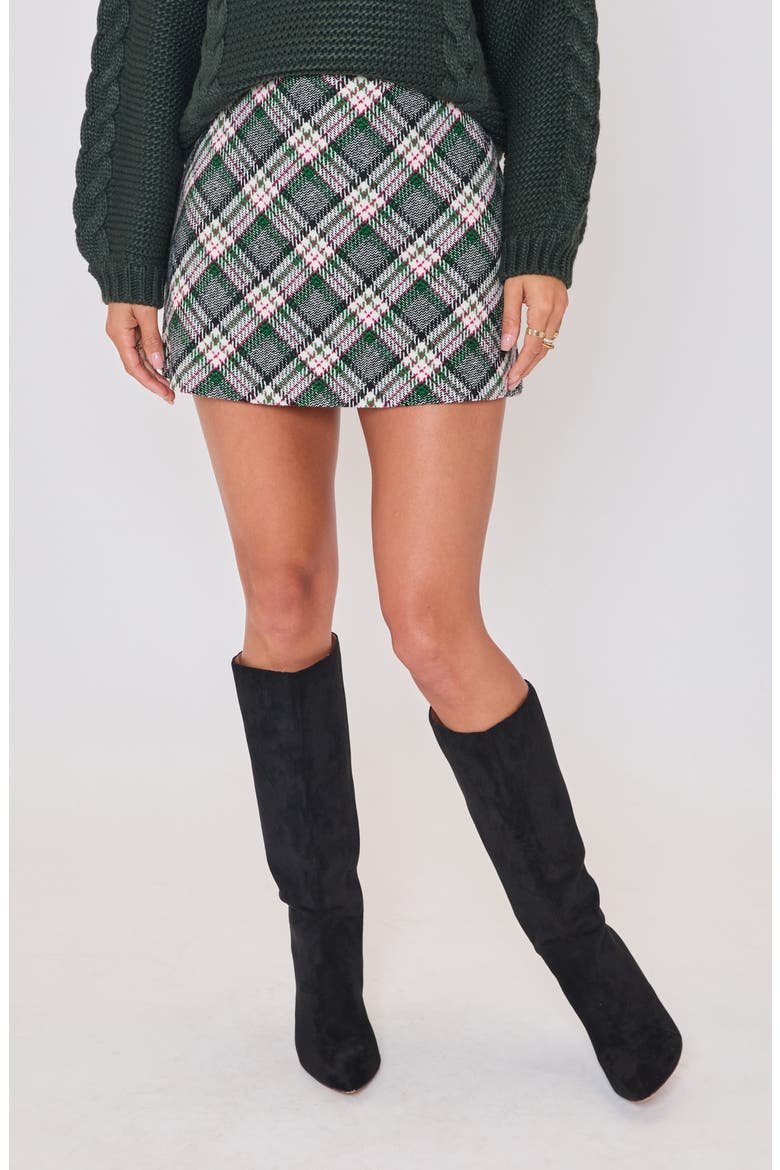 Laci Plaid Miniskirt, Alternate, color, IVORY/ GREEN