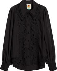 FARM Rio Embroidered Eyelet Puff Sleeve Button-Up Shirt