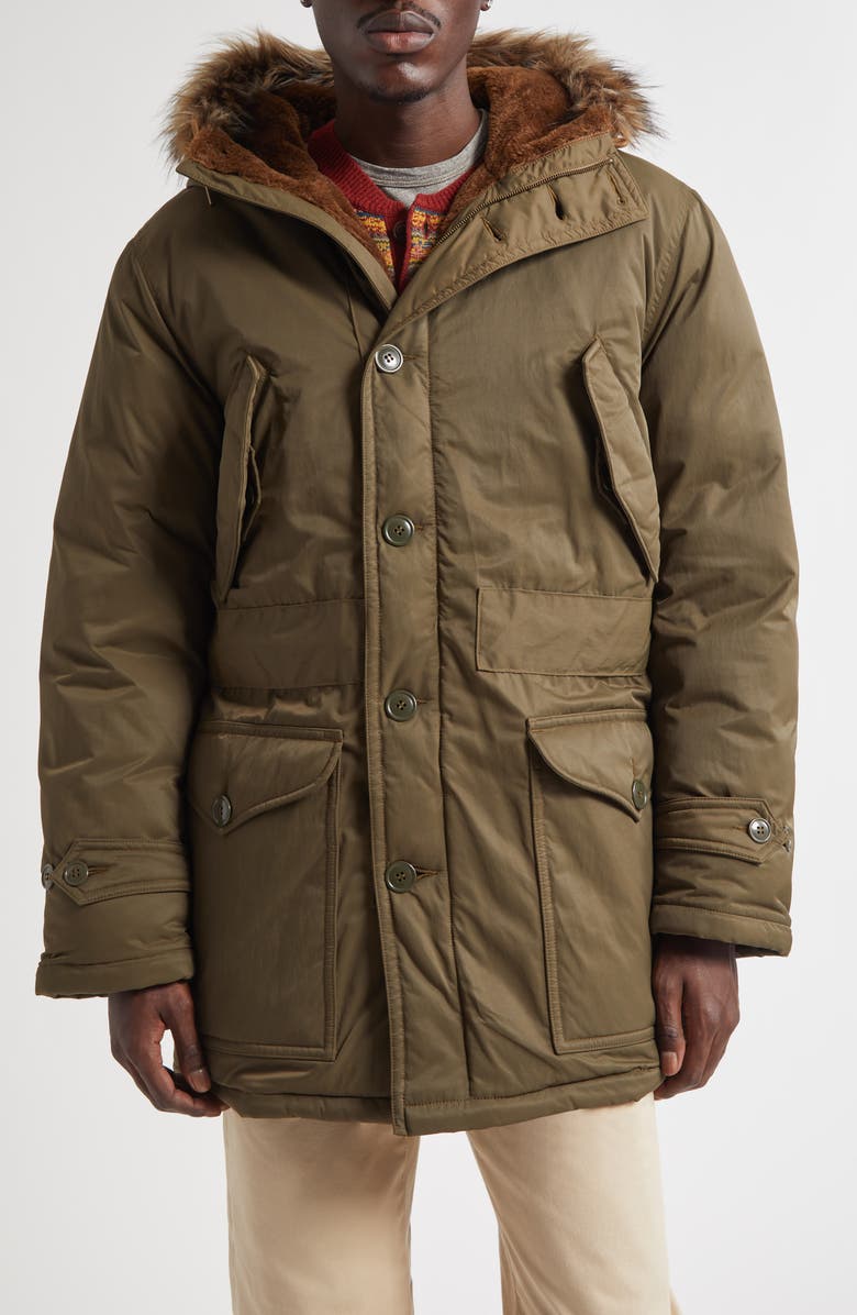 Double RL Faux Fur Trim Insulated Parka, Main, color, Vintage Olive