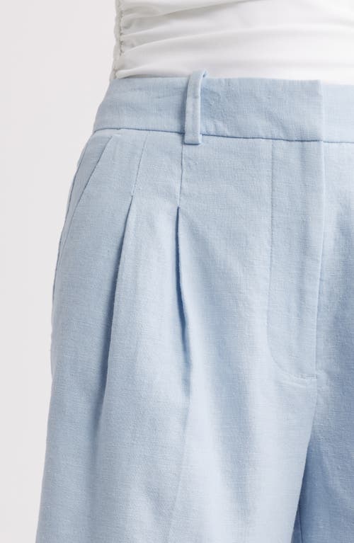 Open Edit Everyday Pleated Linen Blend Shorts In Blue Subdued