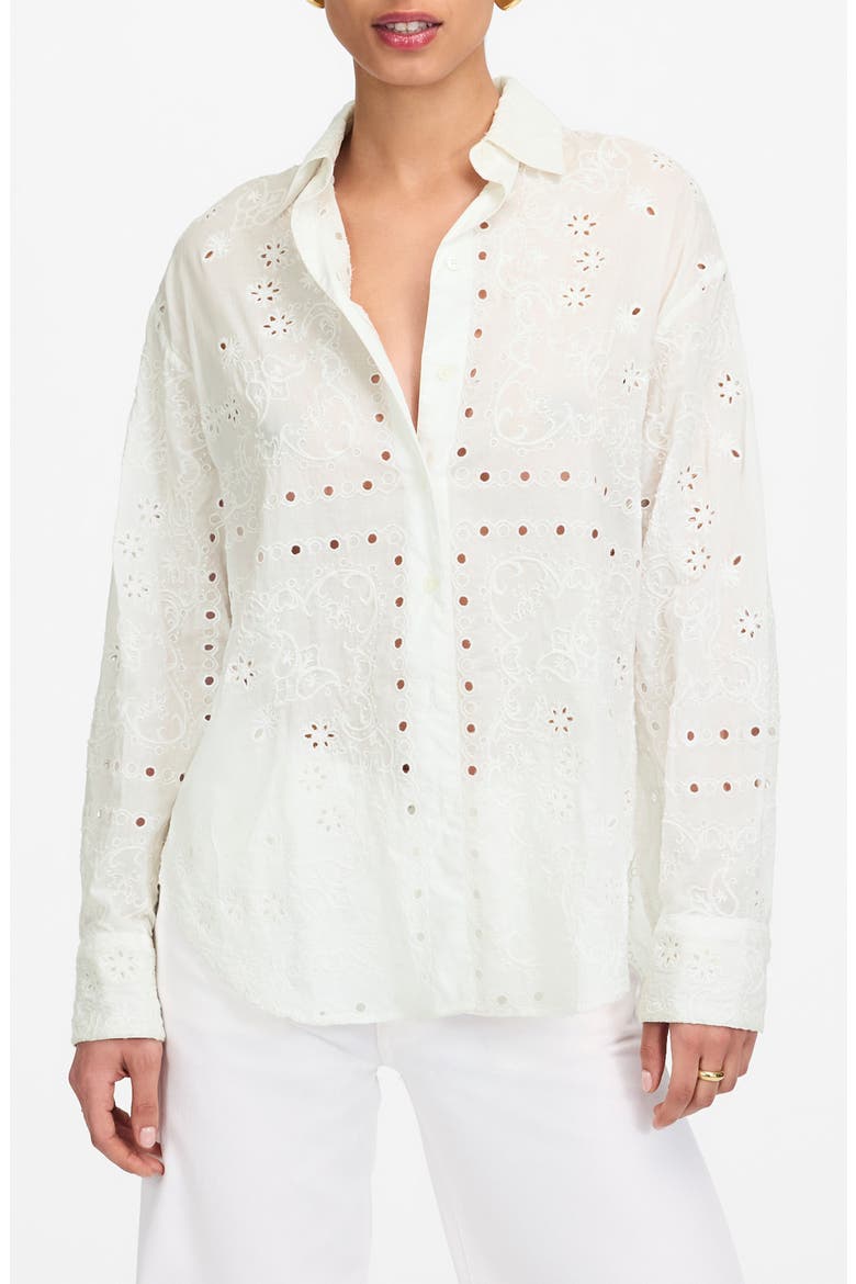 Eyelet Oversize Button-Up Shirt, Main, color, WHITE