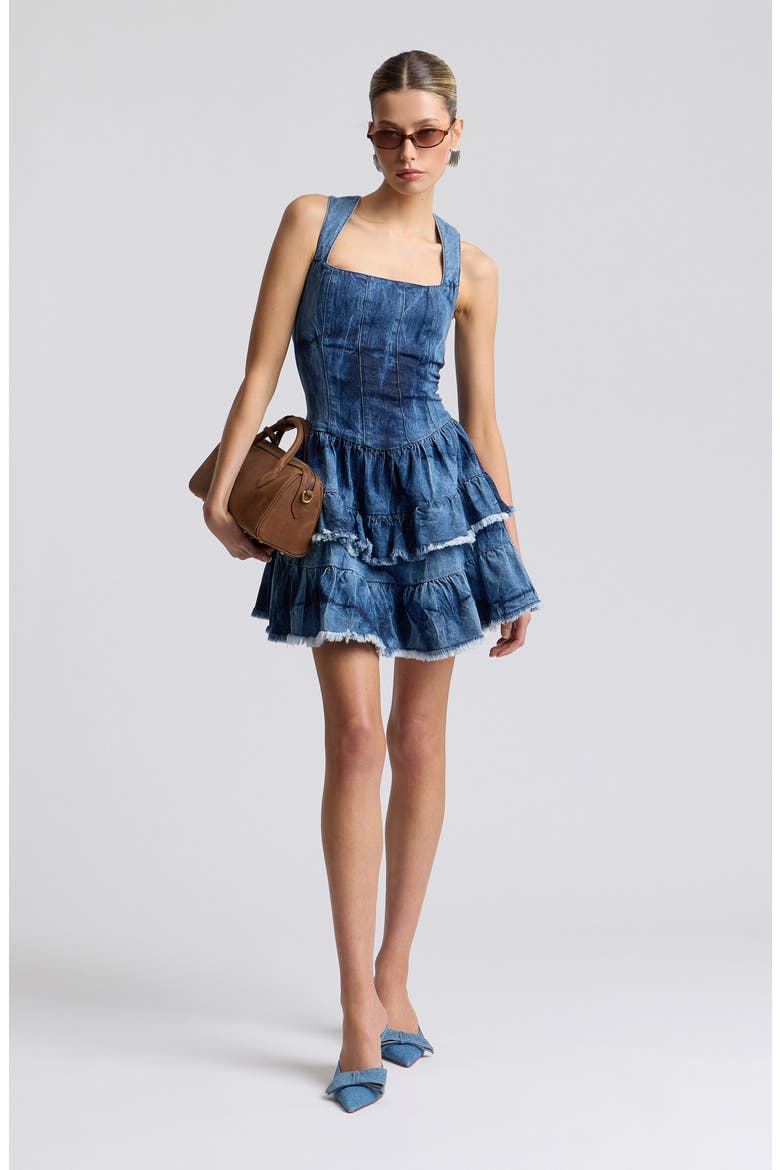 Raw Edge Ruffle Minidress, Alternate, color, NAVY TIEDYE
