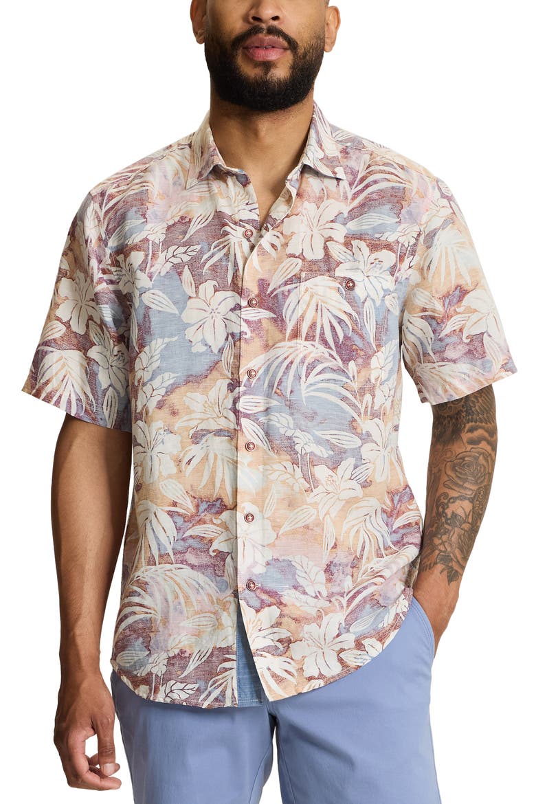 Sand Sunset Ombre Floral Shirt, Main, color, DEL FUEGO
