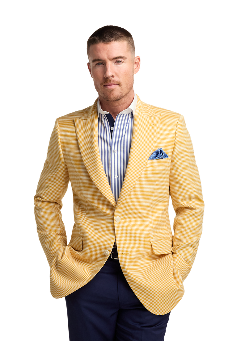 Houndstooth Wool Single Breasted Peak Lapel Sport Coat, Alternate, color, Yellow