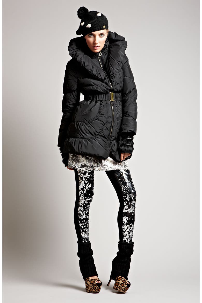 Pillow Collar Ruched Coat, Alternate, color, BLACK