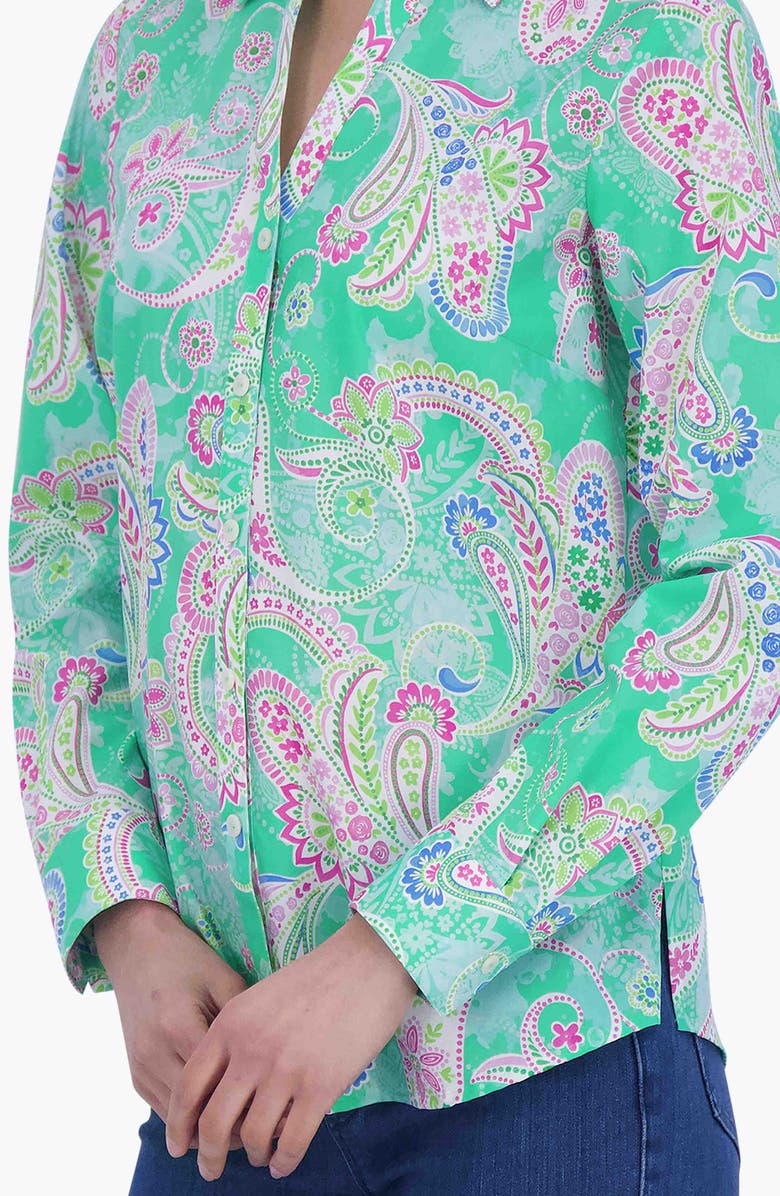 Foxcroft Mary Paisley Non-Iron Cotton Button-Up Shirt, Alternate, color,