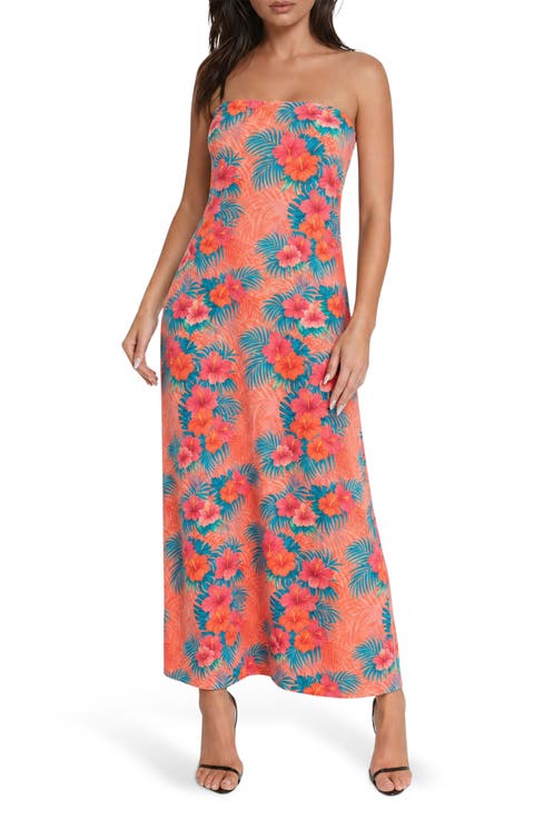 Strapless Printed Satin Maxi Dress