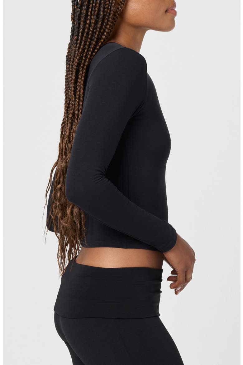 Softie Cotton Blend Long Sleeve Top, Alternate, color, BLACK