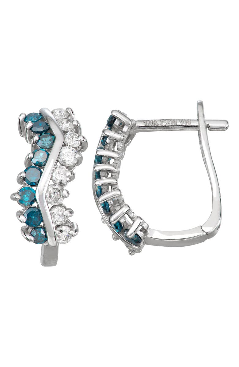 FUZION CREATIONS Diamond Hoop Earrings, Main, color, Blue/ White
