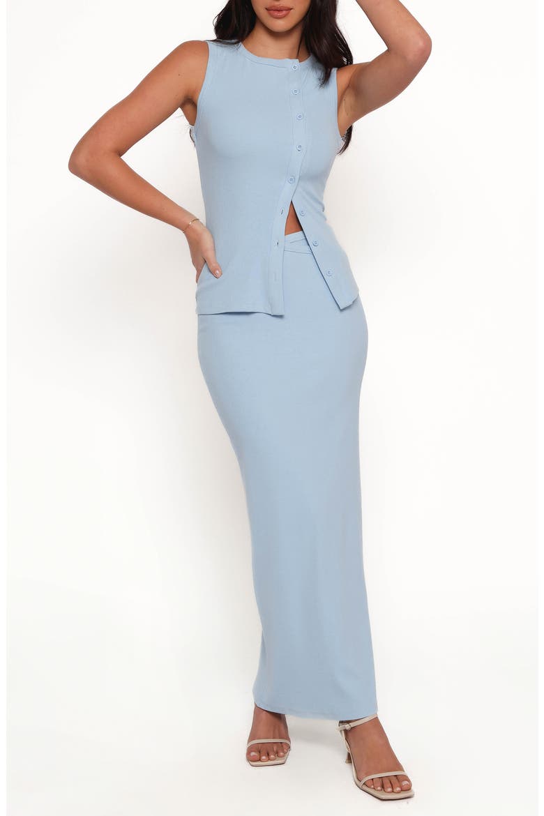 Adeline Buttoned Top & Maxi Skirt Set, Main, color, LIGHT BLUE