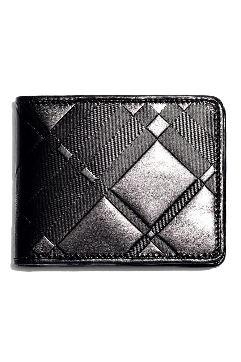 Embossed Leather Bifold Wallet, Main, color, BLACK EMBOSSED CHECK