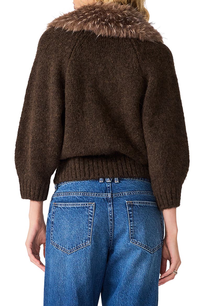 Odessa Faux Fur Collar Zip Sweater, Alternate, color, DARK ESPRESSO