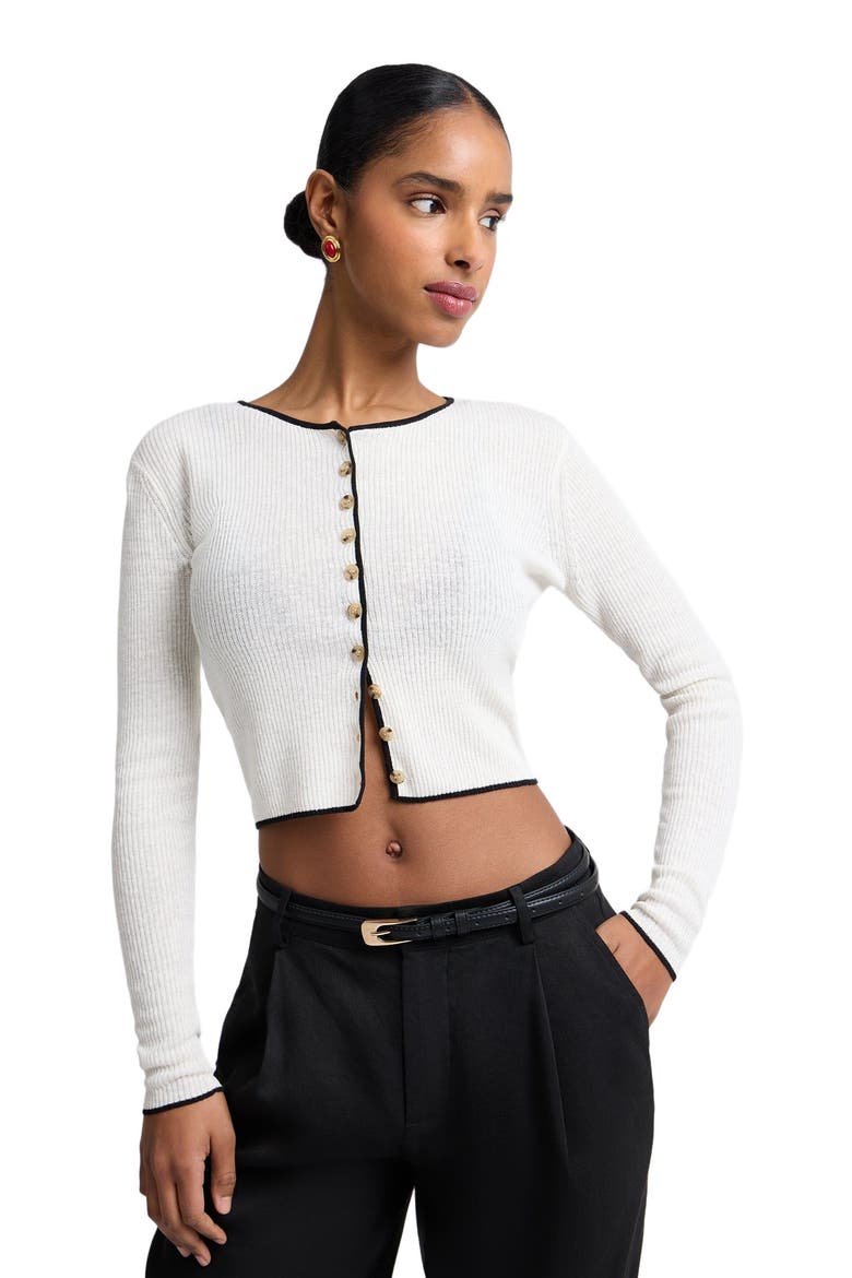 Cropped Linen Cardigan, Alternate, color, Egret/Black