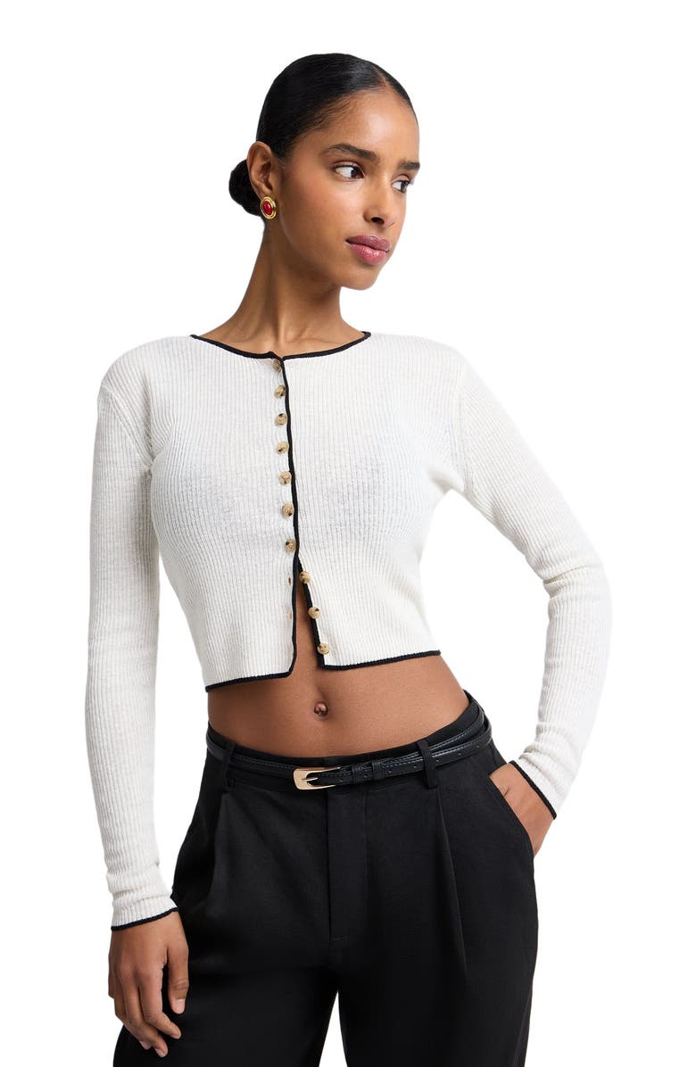 Onia Cropped Linen Cardigan, Alternate, color, Egret/Black