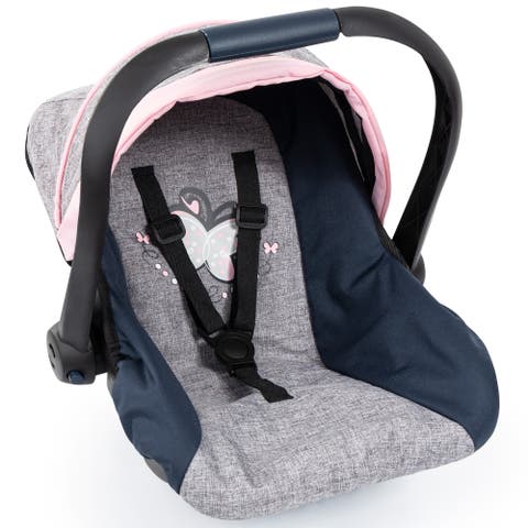 Car Seat Grey, Blue, Pink Butterfly Fits Dolls Up To 18 Inch