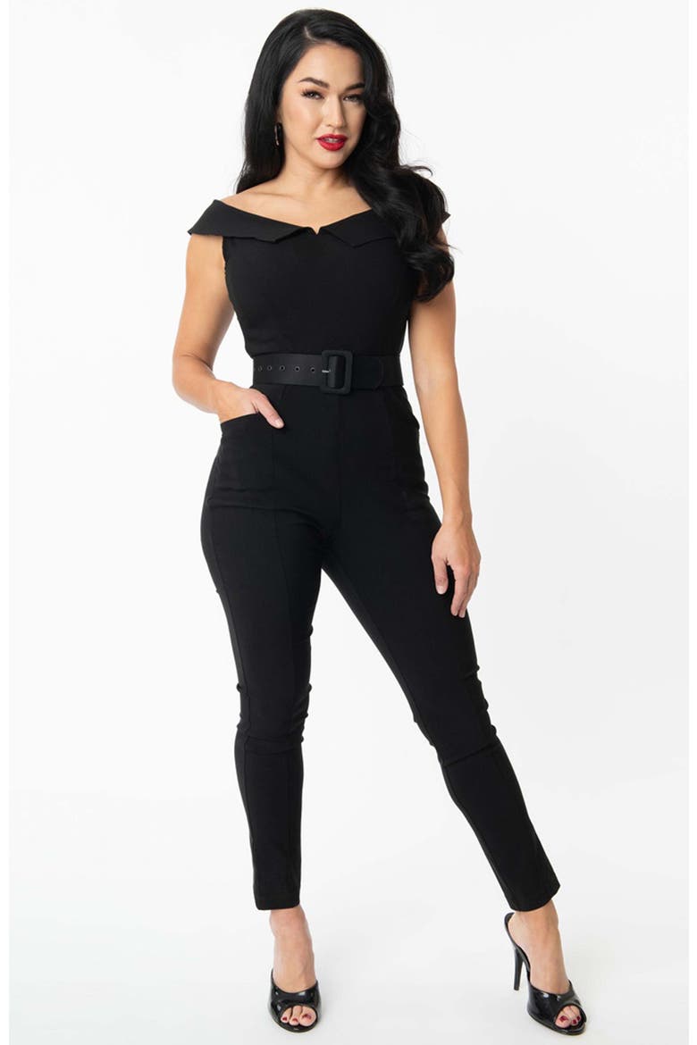Off Shoulder Gillian Jumpsuit, Main, color, Black