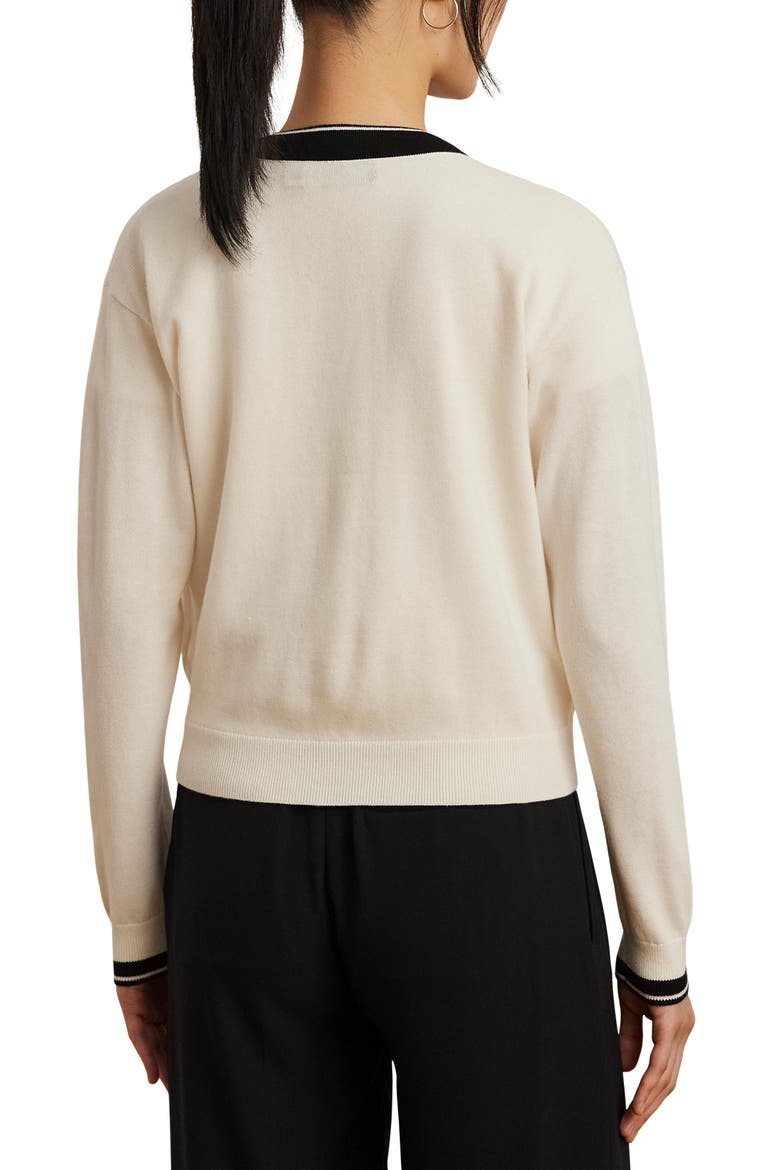 Two-Tone Cotton Blend Cardigan, Alternate, color, MASCARPONE CREAM/ BLACK