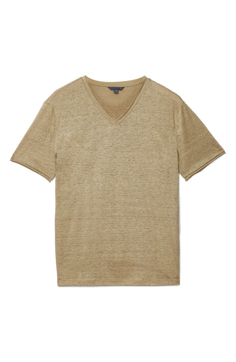John Varvatos Wooster Slim Fit V-Neck Burnout Linen T-Shirt, Alternate, color, Twig