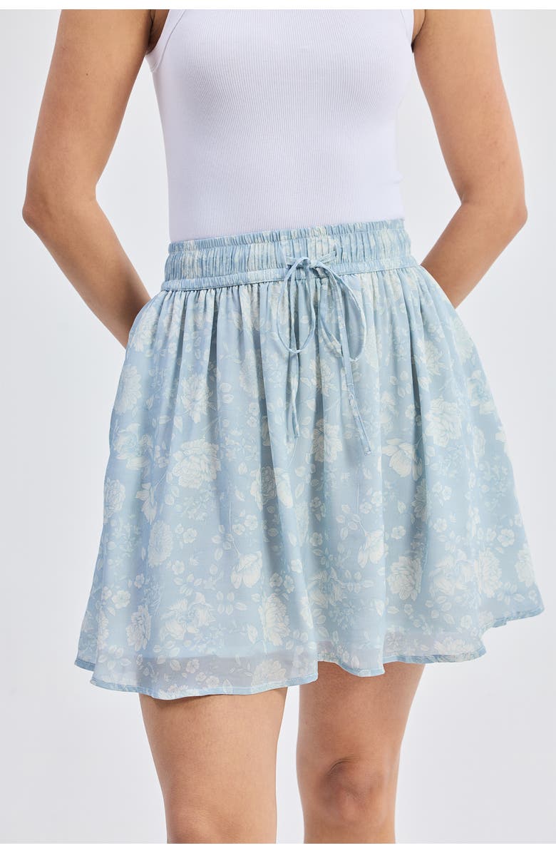 Reistor Drawstring Short Skirt in Blue Florals, Alternate, color, Floral Whispers
