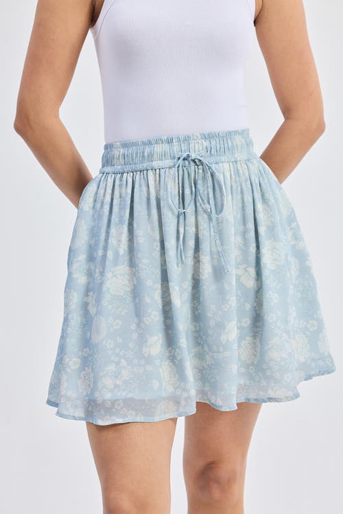 Reistor Drawstring Short Skirt In Light Blue Florals In Floral Whispers