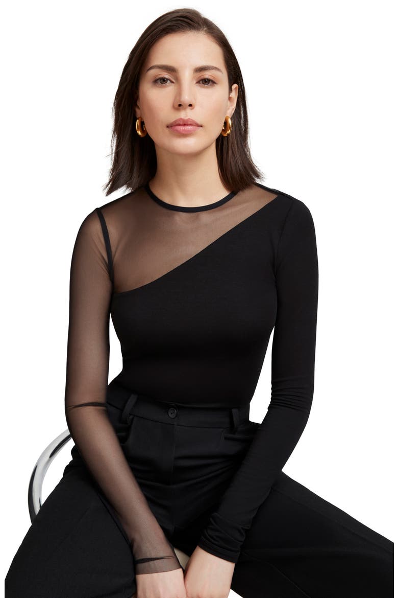 Milo Long Sleeve Mesh & Jersey Top, Alternate, color, BLACK