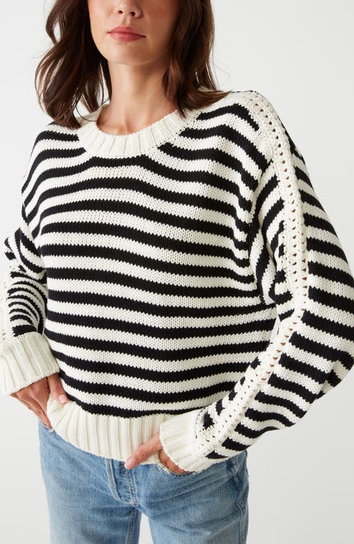 Shop Michael Stars Merle Stripe Cotton Blend Sweater In Black