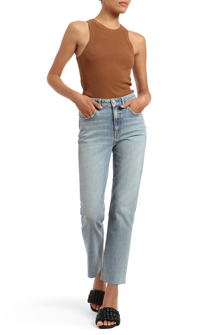New York Raw Hem High Waist Straight Leg Jeans, Alternate, color, BLEACHED RECYCLED BLUE