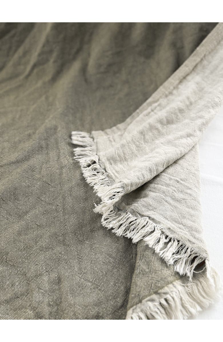 Anaya Reversible Linen Fringe Throw, Alternate, color, Olive Green