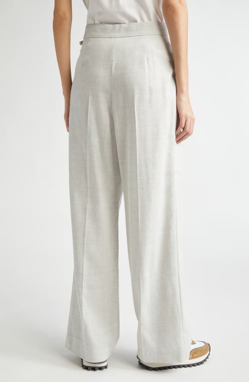 Eleventy Pleated Tie Waist Linen & Wool Wide Leg Pants In Light Melange Grey