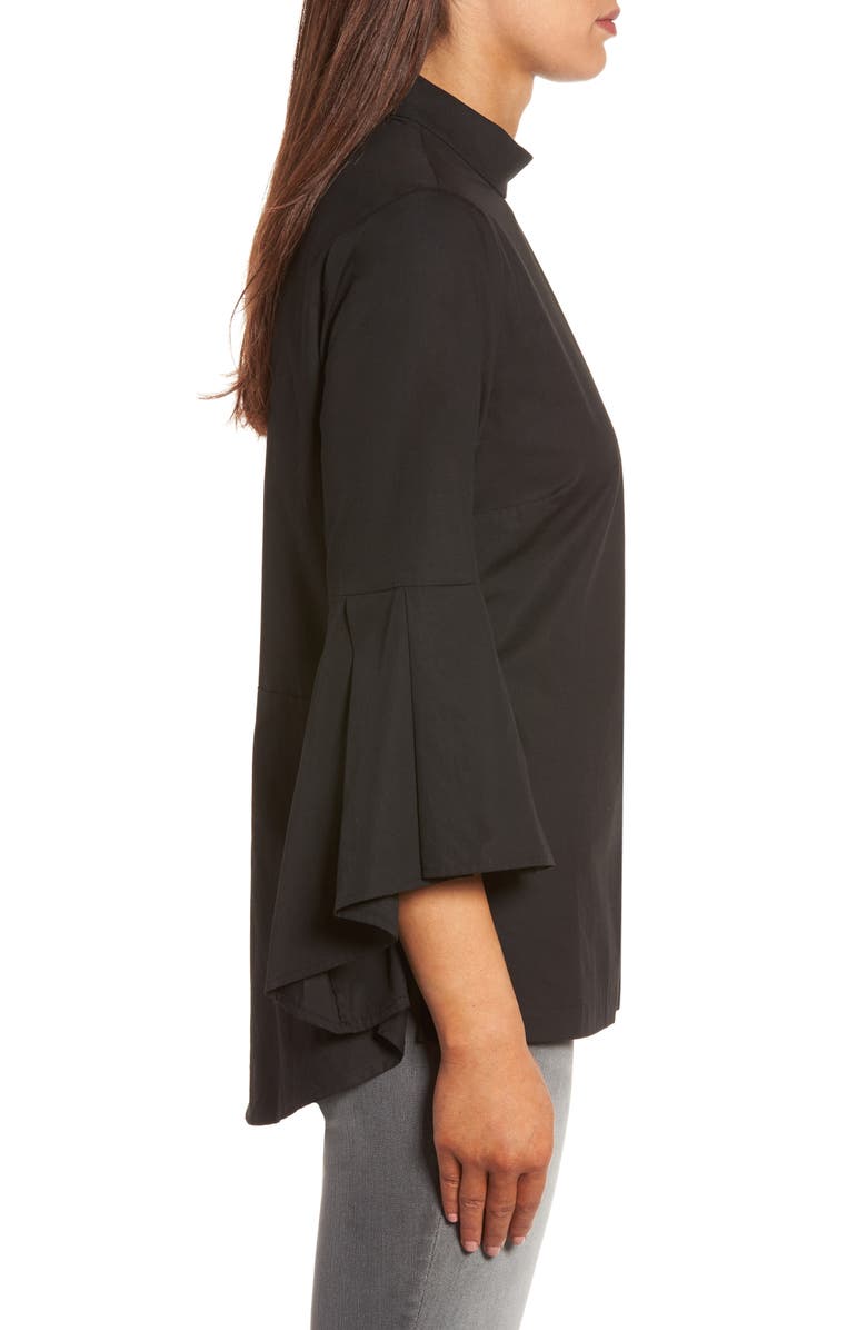 Pleione Ruffle Sleeve Poplin Shirt, Alternate, color, Black