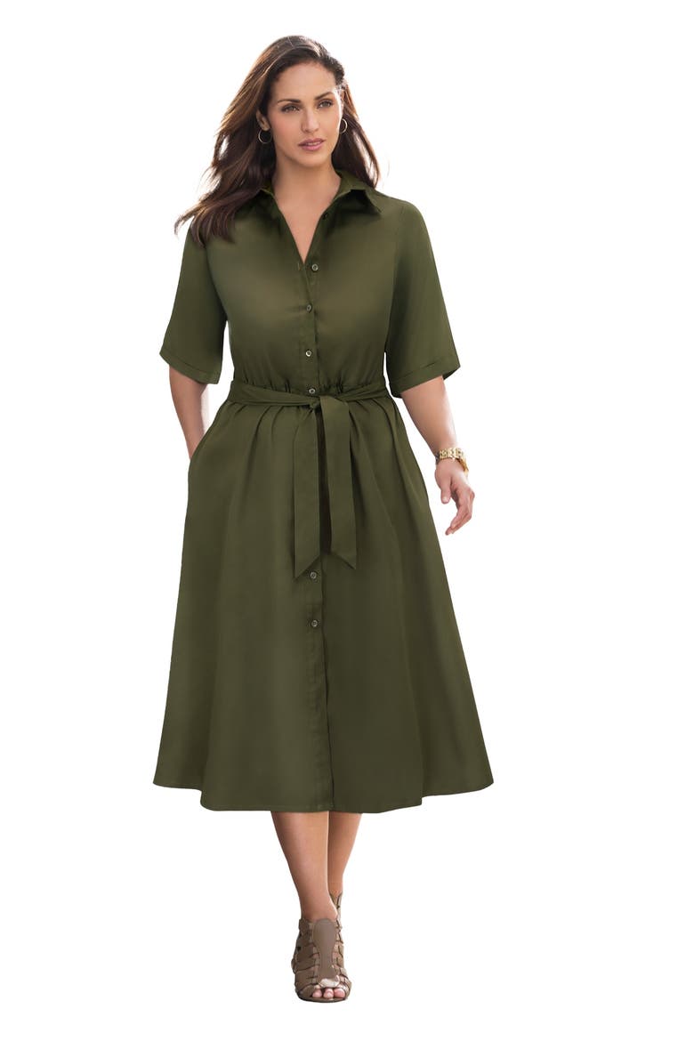 Soft Denim Shirtdress (plus), Alternate, color, DARK OLIVE GREEN