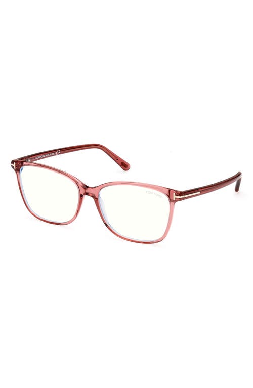 Tom Ford 56mm Rectangular Blue Light Blocking Glasses In Pink
