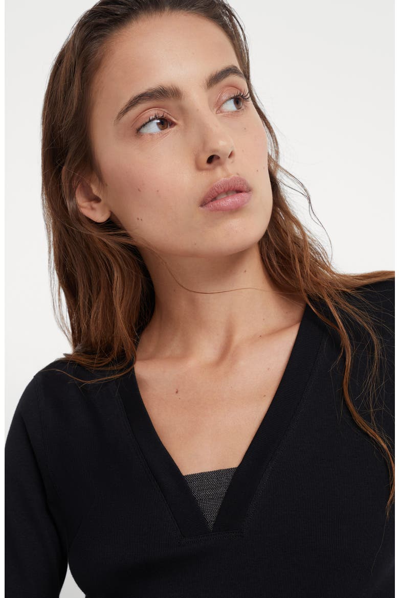 Ribbed jersey T-shirt, Alternate, color, Black