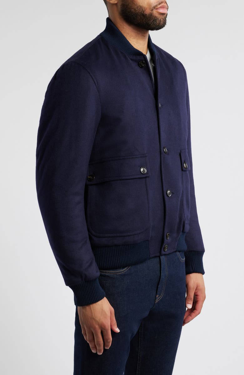 Zanella Silk & Cashmere Bomber Jacket, Alternate, color, Navy