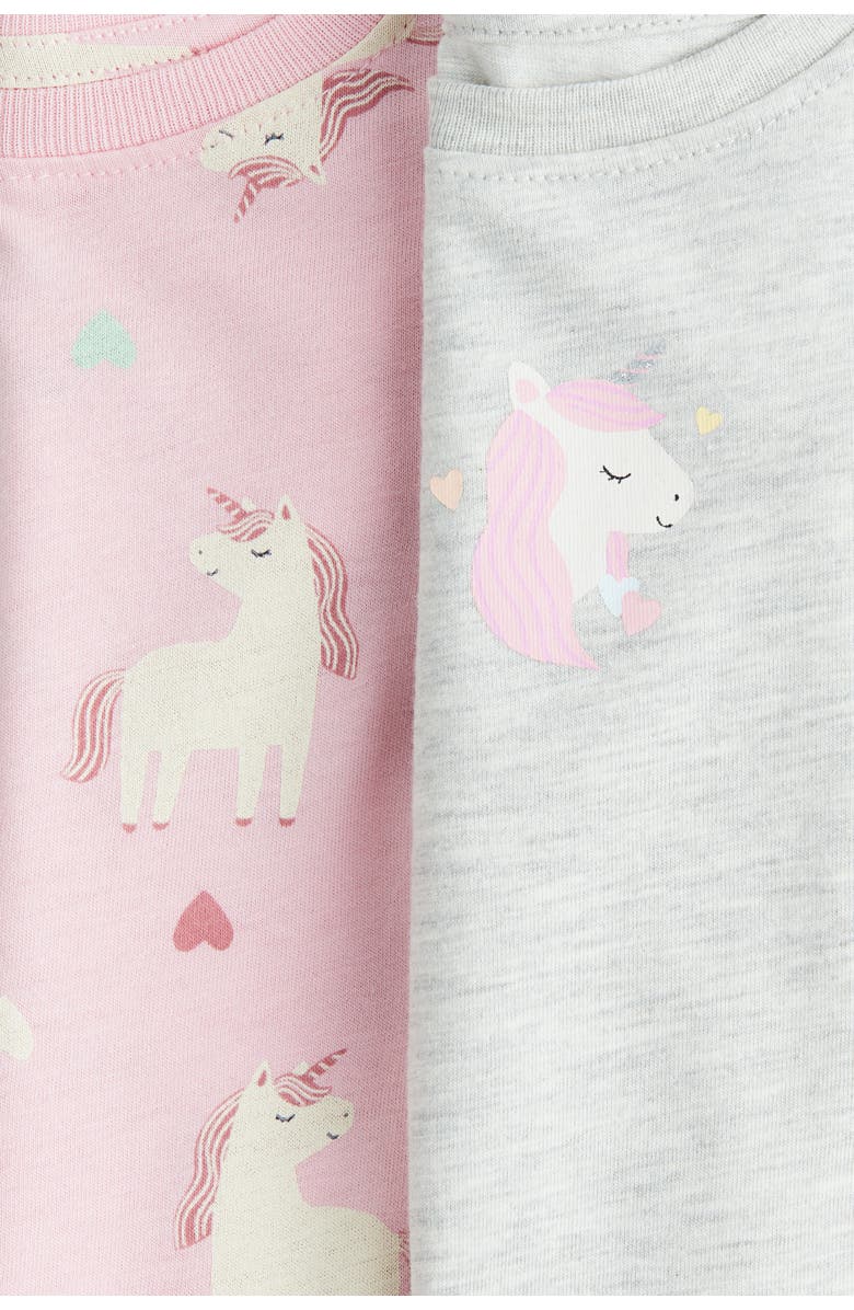 H&M 2-pack Printed Jersey Tops, Alternate, color, Pink/Unicorns