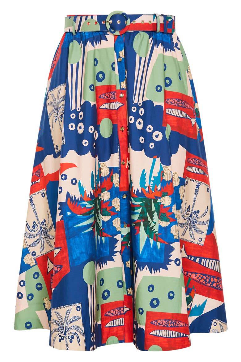 Elysia Printed Cotton Maxi Skirt, Alternate, color, MARINE SCAPE