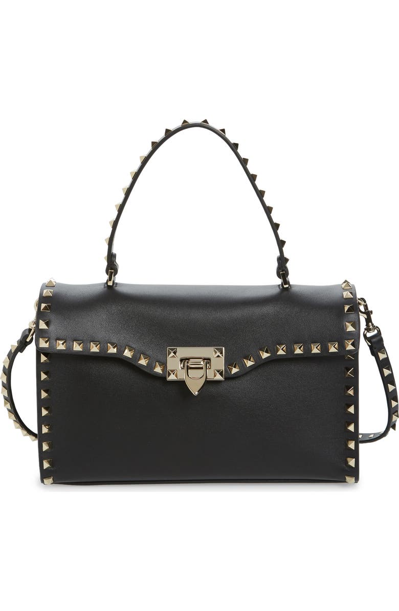 Valentino Garavani Small Rockstud Leather Top Handle Satchel, Main, color,