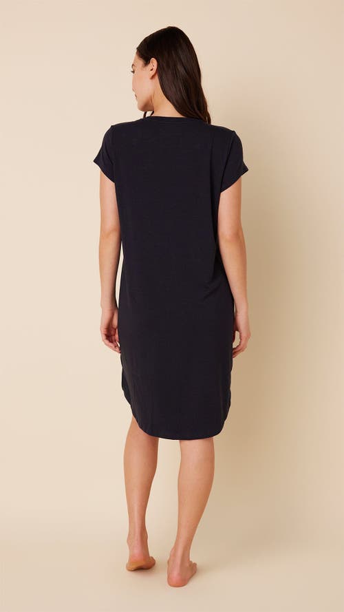 The Cat's Pajamas Pima Knit Short Sleeved Sleep Shirt In Black