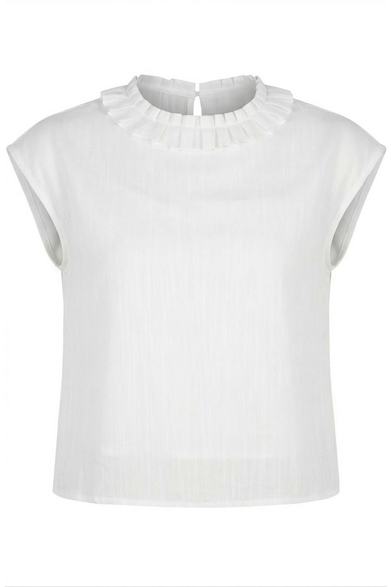 Sleeveless Blouse with Pleated Neckline and Soft Drape, Alternate, color, White