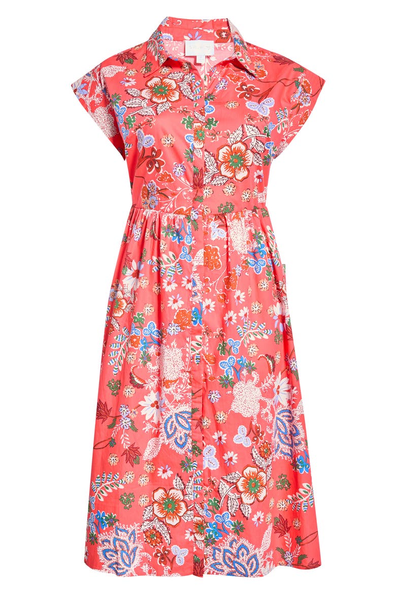 Oreanna Floral Print Midi Shirtdress, Alternate, color, CORAL-BLUE