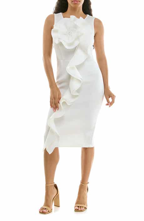 Nina Leonard Oversize Rosette Ruffle Sheath Dress