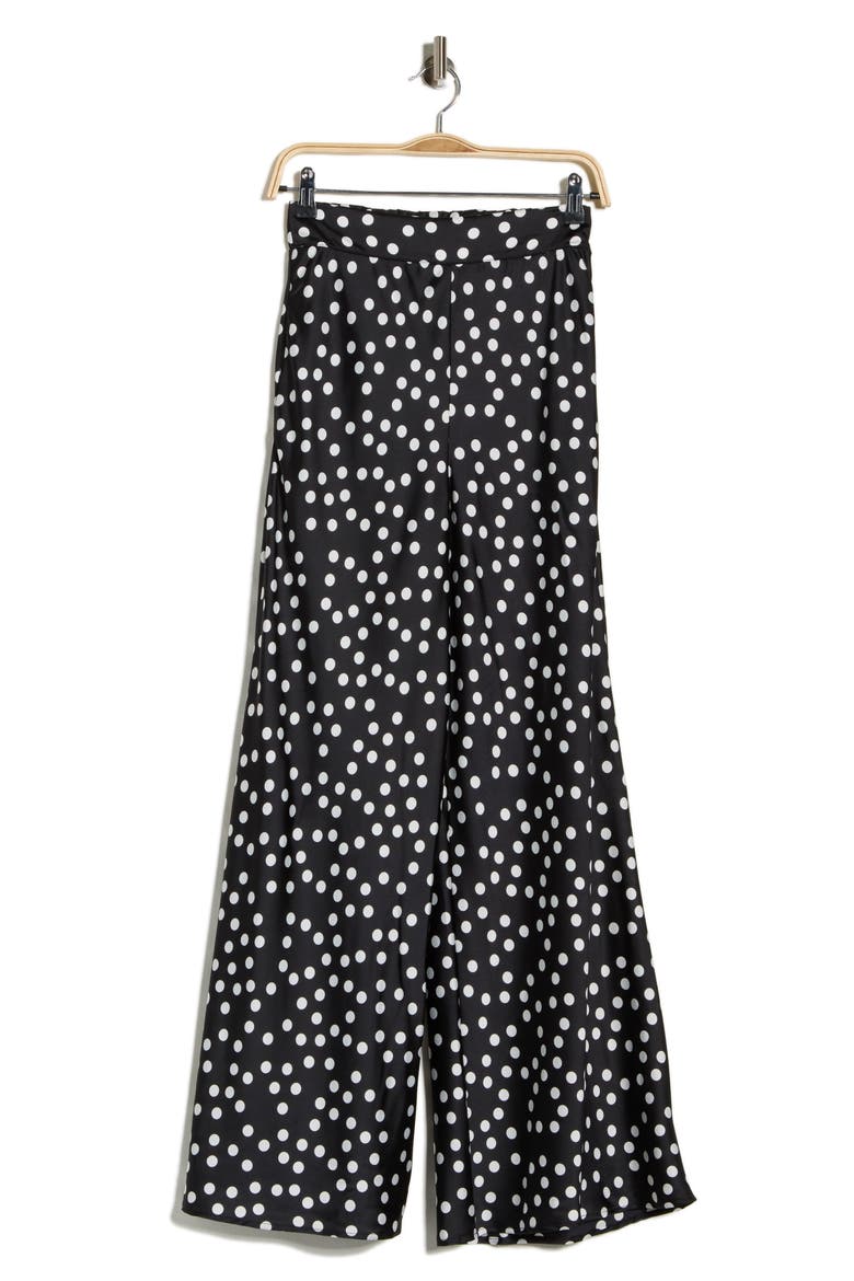 Polka Dot Satin Wide Leg Pants, Alternate, color, BLACK