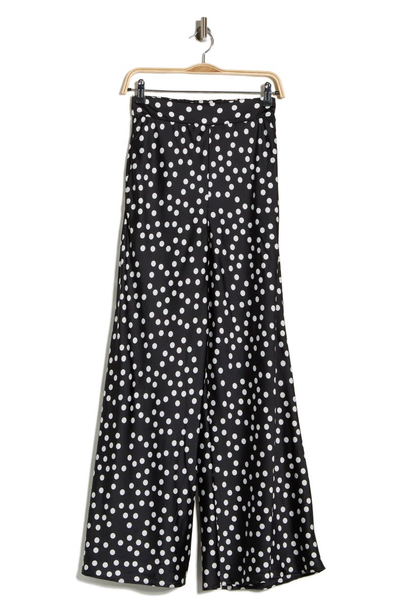 Renee C Polka Dot Satin Wide Leg Pants, Alternate, color, Black
